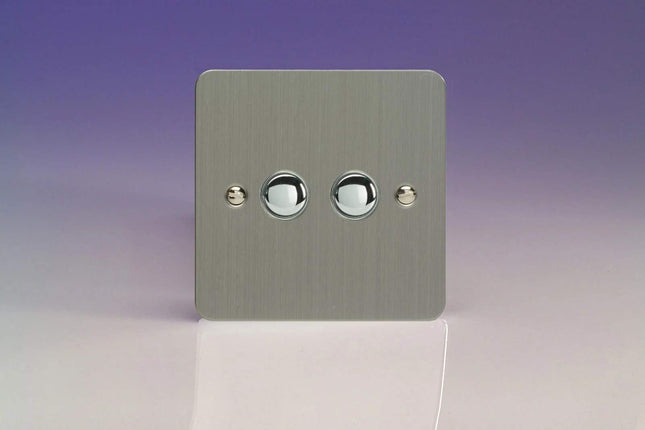 Varilight 2-Gang 6A 1-Way Push-to-Make Momentary Switch Brushed Steel XFSM2