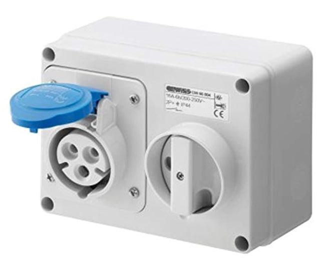 Gewiss GW66015 Horizontal Interlocked Socket Outlet, IP44, 6 Reference, 2P+E Pole, 200V-250V, 32 A, 50 Hz/60 Hz, Blue