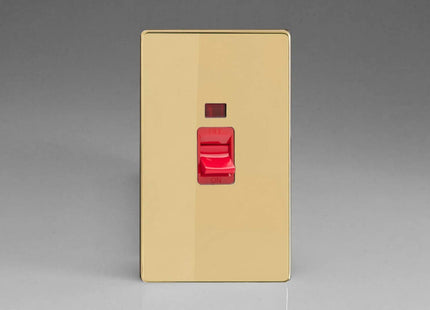 Varilight XDV45NS Screwless Polished Brass 45A DP Cooker Switch Vertical Twin Plate + Neon