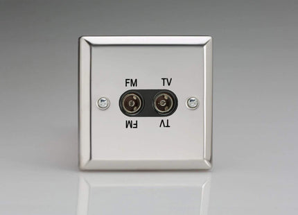 Varilight 2-Gang Diplex Plug Socket, TV/FM Mirror Chrome XCTVFMB