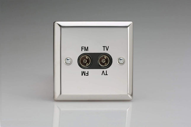 Varilight 2-Gang Diplex Plug Socket, TV/FM Mirror Chrome XCTVFMB