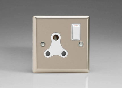 Varilight 1-Gang 15A Round Pin Plug Socket Satin Chrome XNRP15AW