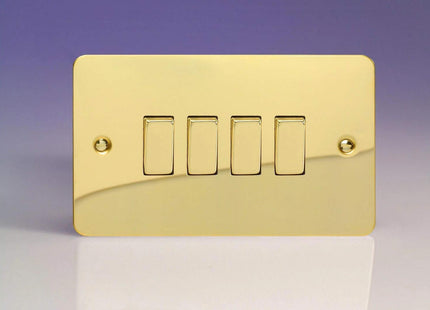 Varilight Ultra Flat Plate Polished Brass 4 Gang Light Switch XFV9D