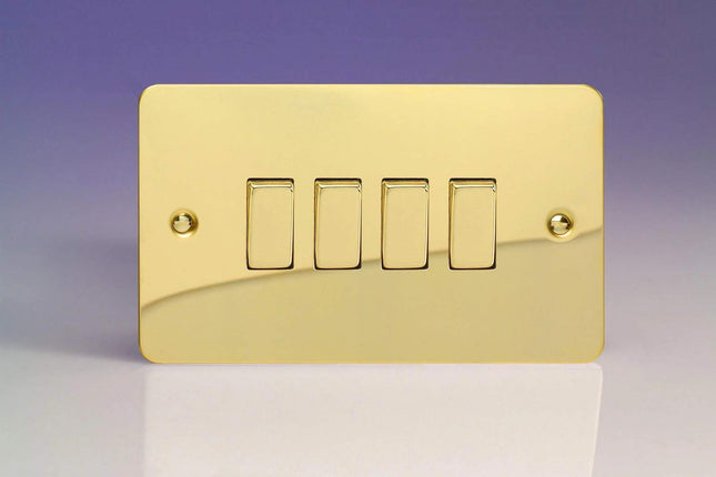 Varilight Ultra Flat Plate Polished Brass 4 Gang Light Switch XFV9D