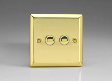 Varilight 2-Gang 6A 1- or 2-Way Push-On/Off Impulse Switch Victorian Brass XVP2