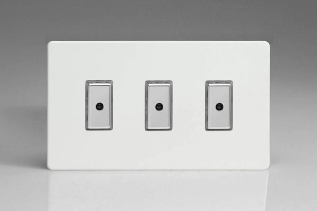 Varilight Eclique 2 3-Gang 1-Way Remote/Tactile Touch Control Master LED Dimmer Light Switch 3 x 0-100W (Max 10 LEDs) Premium White JDQE103S