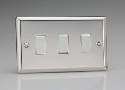 Varilight XC93W Rocker Switches White 3 Gang Mirror Chrome, 91x150x25mm