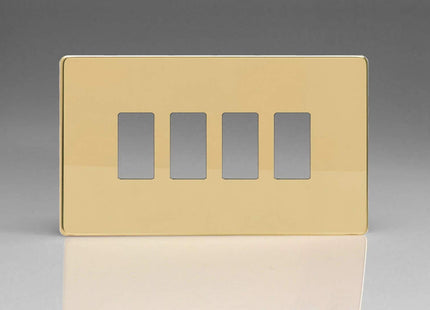 Varilight XDVPGY4S Screwless Polished Brass 4 Gang PowerGrid Plate (Twin Plate)
