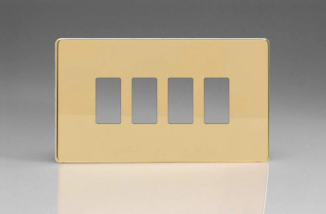 Varilight XDVPGY4S Screwless Polished Brass 4 Gang PowerGrid Plate (Twin Plate)