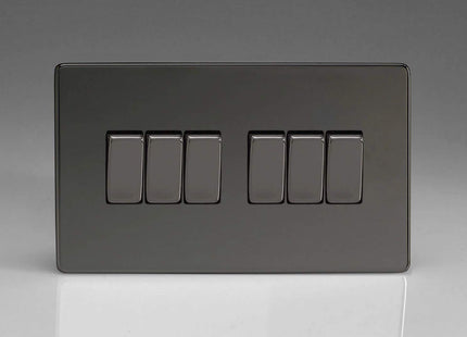 Varilight 6-Gang 10A 1- or 2-Way Rocker Light Switch (Twin Plate) Iridium XDI96S