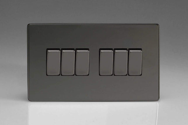 Varilight 6-Gang 10A 1- or 2-Way Rocker Light Switch (Twin Plate) Iridium XDI96S