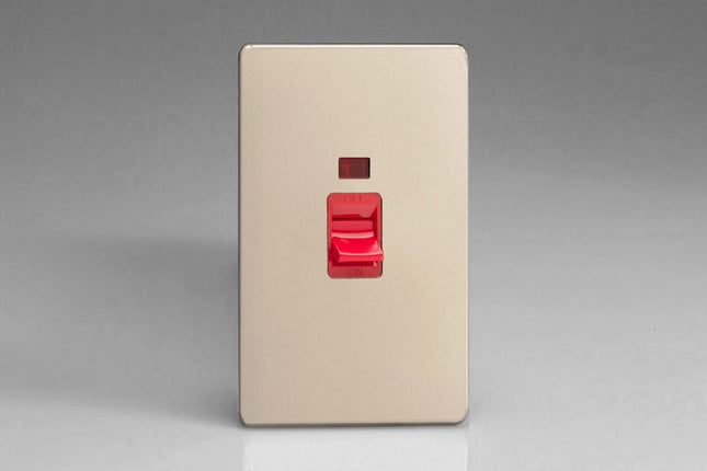 Varilight XDN45NS Screwless Satin Chrome 45A DP Cooker Switch Vertical Twin Plate + Neon