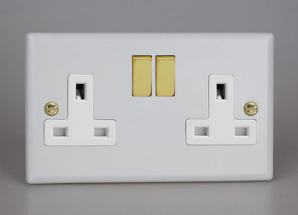 Varilight Vogue Collection Matt White 2-Gang 13 Amp Switched Plug Socket