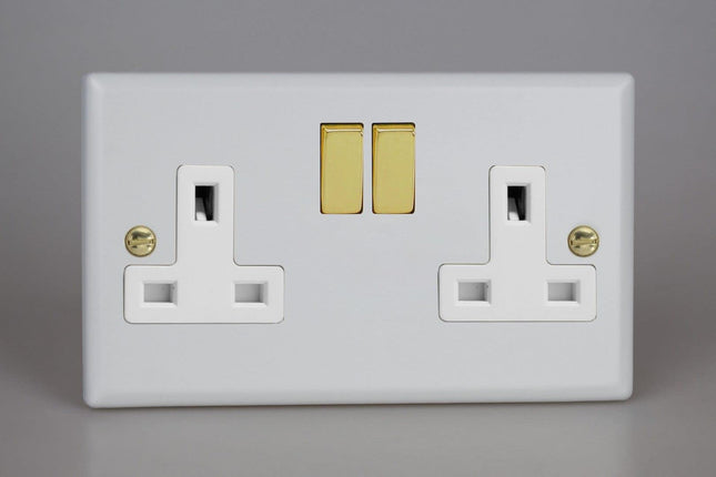Varilight Vogue Collection Matt White 2-Gang 13 Amp Switched Plug Socket
