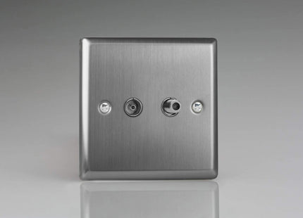 Varilight XT88S Classic Brushed Steel 2-Gang Co-Axial TV Socket + F-Type Satellite