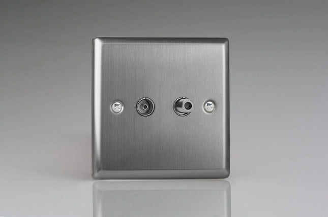 Varilight XT88S Classic Brushed Steel 2-Gang Co-Axial TV Socket + F-Type Satellite