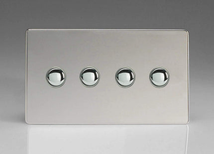 Varilight 4-Gang 6A 1- or 2-Way Push-On/Off Impulse Switch (Twin Plate) Polished Chrome XDCP4S