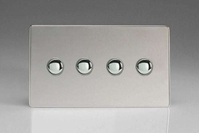 Varilight 4-Gang 6A 1- or 2-Way Push-On/Off Impulse Switch (Twin Plate) Polished Chrome XDCP4S
