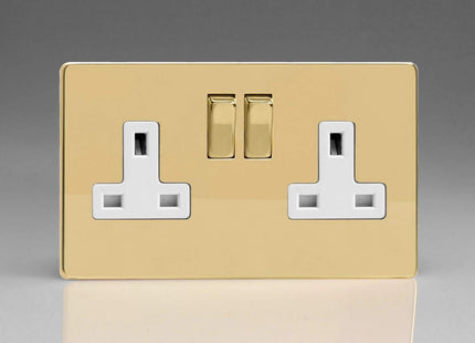 Varilight XDV5WS 13A Socket Polished Brass White 2-Gang