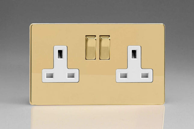 Varilight XDV5WS 13A Socket Polished Brass White 2-Gang