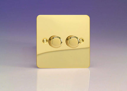 Varilight Ultraflat Polished Brass 2-Gang 2-Way Dimmer 1-10 Leds Light Switch