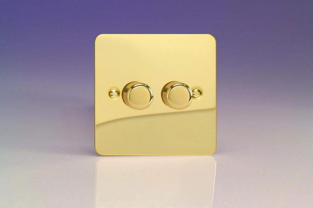 Varilight Ultraflat Polished Brass 2-Gang 2-Way Dimmer 1-10 Leds Light Switch