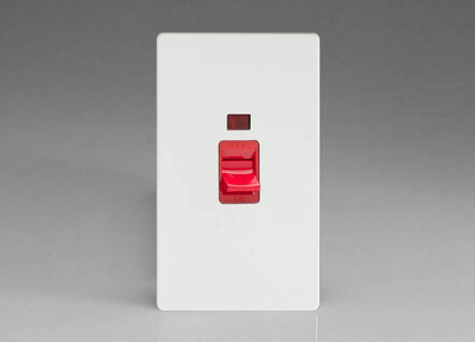 Varilight 45A Cooker Switch + Neon (Vertical Twin Plate, Red Rocker) Premium White XDQ45NS