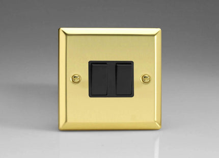 Varilight XV71B Rocker Switches Victorian Brass Black 2-Gang