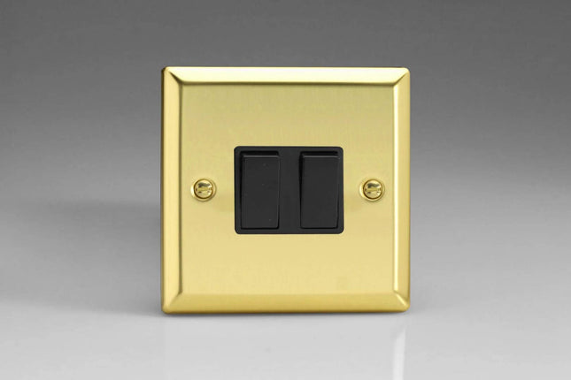 Varilight 2-Gang 10A Intermediate Rocker Light Switch Victorian Brass XV77B