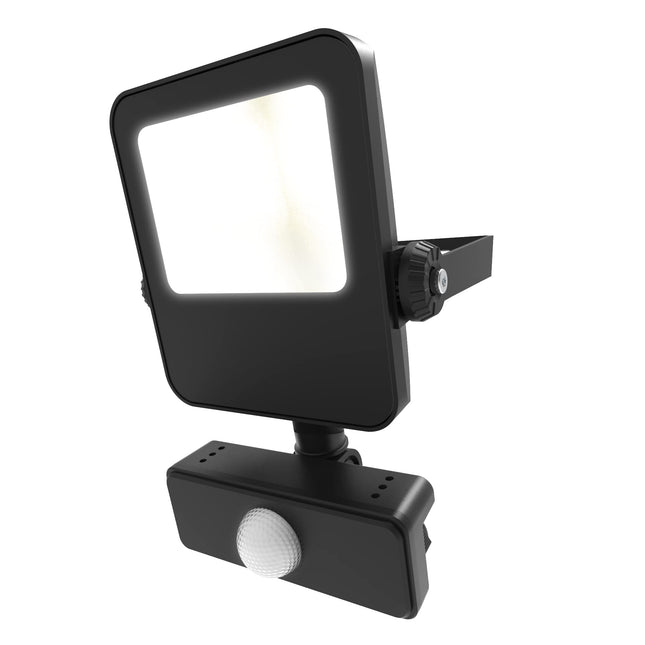 4lite Outdoor Graden/Security LED Floodlight with PIR Sensor IP65 10w 2100lm Die-Cast Black Cool White