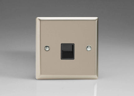 Varilight XNTSB Satin Chrome 1-Gang Telephone Slave Socket Black Inserts