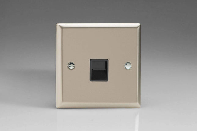 Varilight XNTSB Satin Chrome 1-Gang Telephone Slave Socket Black Inserts