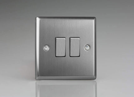 Varilight XT77D Classic Brushed Steel 2-Gang 10A Intermediate Rocker Light Switch Metal Rockers