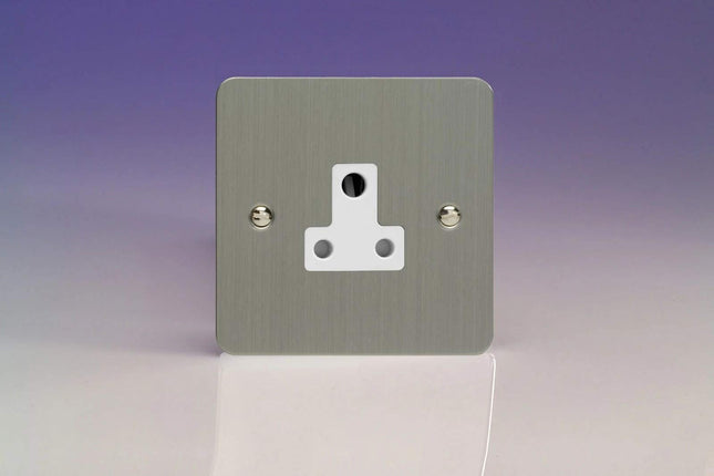 Varilight 1-Gang (Single), 5 Amp Round Pin Socket, Ultra Flat Brushed Steel XFSRP5AW