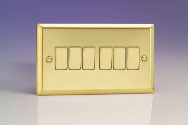 Varilight 6-Gang 10A 1- or 2-Way Rocker Light Switch (Twin Plate) with Metal Rockers Victorian Brass XV96D