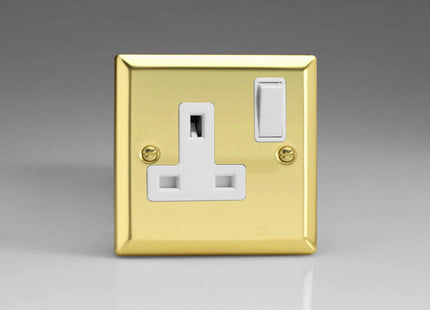 Varilight XV4W 13A Switched Socket Victorian Brass White 1-Gang