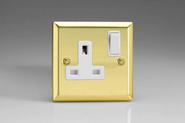 Varilight XV4W 13A Switched Socket Victorian Brass White 1-Gang