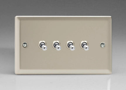 Varilight 4-Gang 10A 1- or 2-Way Toggle Light Switch (Twin Plate) Satin Chrome XNT9