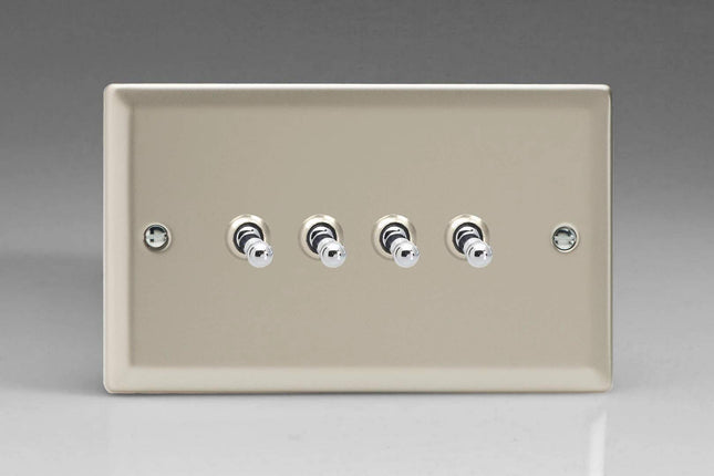 Varilight 4-Gang 10A 1- or 2-Way Toggle Light Switch (Twin Plate) Satin Chrome XNT9