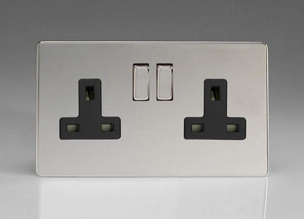 Varilight XDC5BS 13A Socket 2-Gang Polished Chrome Black