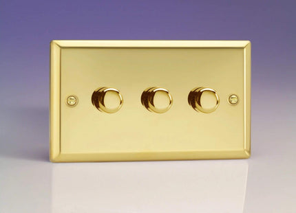 Varilight V-Pro Victorian Brass 3 Gang LED Trailing Edge Dimmer Switch 1 or 2 Way