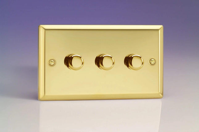 Varilight V-Pro Victorian Brass 3 Gang LED Trailing Edge Dimmer Switch 1 or 2 Way