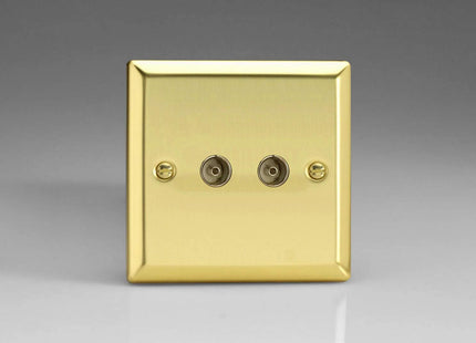 Varilight 2-Gang TV Plug Socket, Co-Axial Victorian Brass XV88