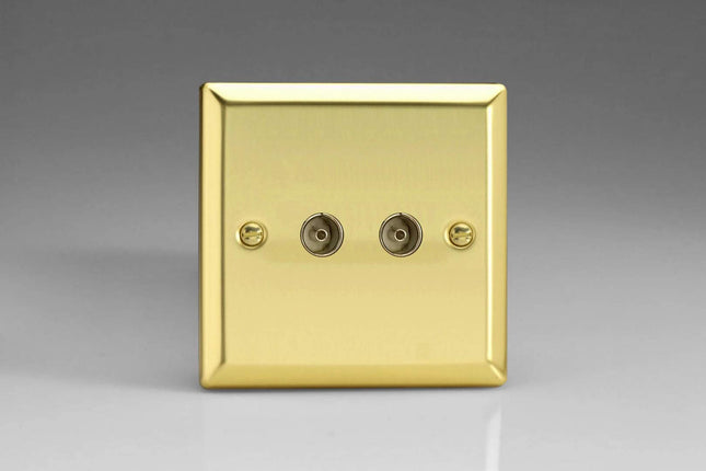 Varilight 2-Gang TV Plug Socket, Co-Axial Victorian Brass XV88