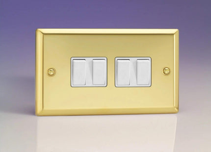 Varilight XV9W Rocker Switches White 4 Gang Victorian Brass