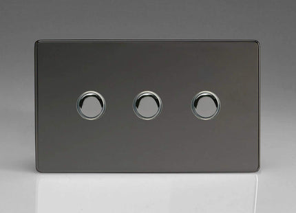 Varilight 3-Gang 6A 1- or 2-Way Push-On/Off Impulse Switch (Twin Plate) Iridium XDIP3S
