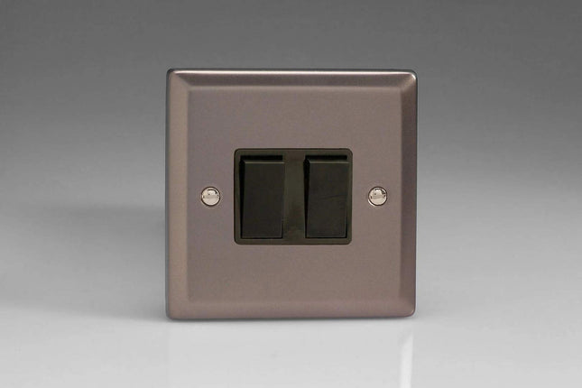 Varilight XR2B Rocker Switches Black 2-Gang Pewter Effect