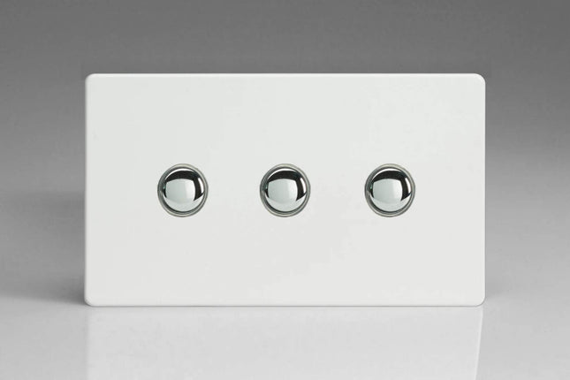 Varilight 3-Gang 6A 1- or 2-Way Push-On/Off Impulse Switch (Twin Plate) Premium White XDQP3S