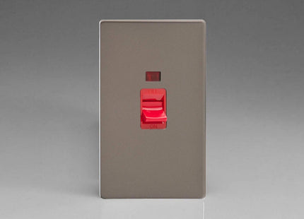 Varilight XDR45NS Screwless Pewter 45A DP Cooker Switch Vertical Twin Plate + Neon