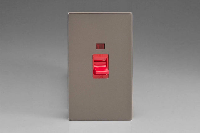 Varilight XDR45NS Screwless Pewter 45A DP Cooker Switch Vertical Twin Plate + Neon